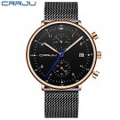 rose black_Men Watch Top Luxury Chronograph Stainless Steel Mesh WristWatch Military Waterproof Date