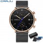 rose black BOX_Men Watch Top Luxury Chronograph Stainless Steel Mesh WristWatch Military Waterproof 