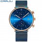 rose blue_Men Watch Top Luxury Chronograph Stainless Steel Mesh WristWatch Military Waterproof Date 