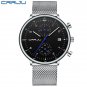 silver black_Men Watch Top Luxury Chronograph Stainless Steel Mesh WristWatch Military Waterproof Da