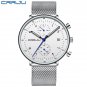 silver white_Men Watch Top Luxury Chronograph Stainless Steel Mesh WristWatch Military Waterproof Da