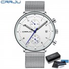 silver white BOX_Men Watch Top Luxury Chronograph Stainless Steel Mesh WristWatch Military Waterproo