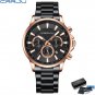 Black rose box_Men's Watches with Stainless Steel Band Quartz Wristwatches for Man Chronograph Clock