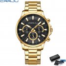 Gold with box_Men's Watches with Stainless Steel Band Quartz Wristwatches for Man Chronograph Clock 