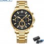 Gold with box_Men's Watches with Stainless Steel Band Quartz Wristwatches for Man Chronograph Clock 