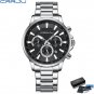 Silver black box_Men's Watches with Stainless Steel Band Quartz Wristwatches for Man Chronograph Clo