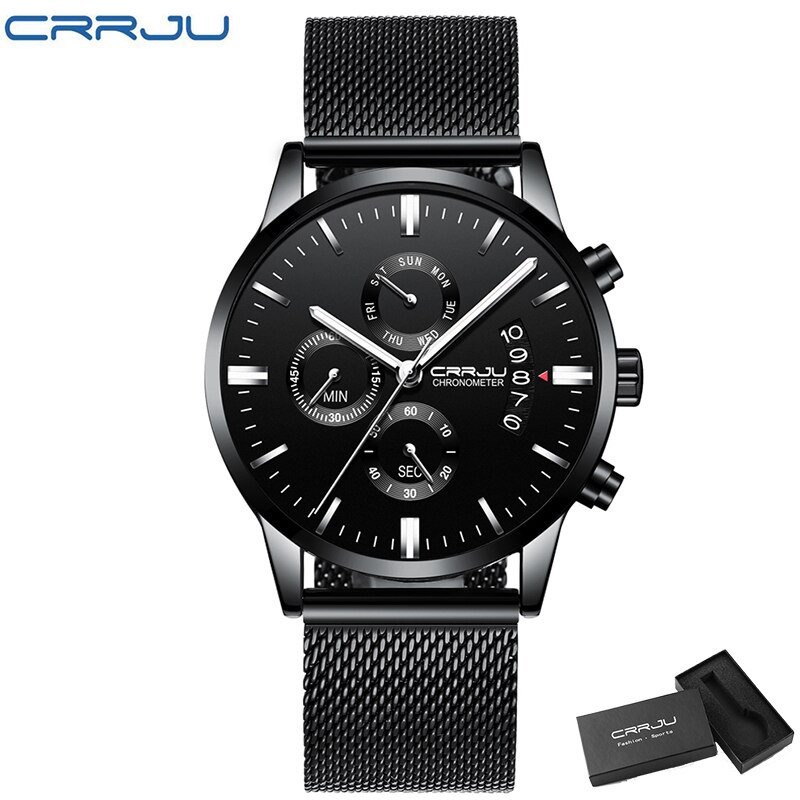 silver mesh box_Men Watch Business Casual Multifunctional Chronograph Quartz WristWatch Clock