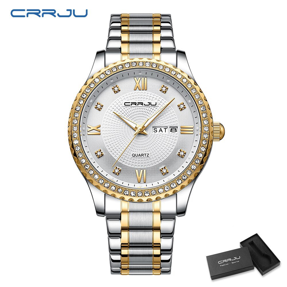 Gold white box_Business Men Luxury Watches Stainless Steel Quartz Wrsitwatches Male Auto Date Clock 