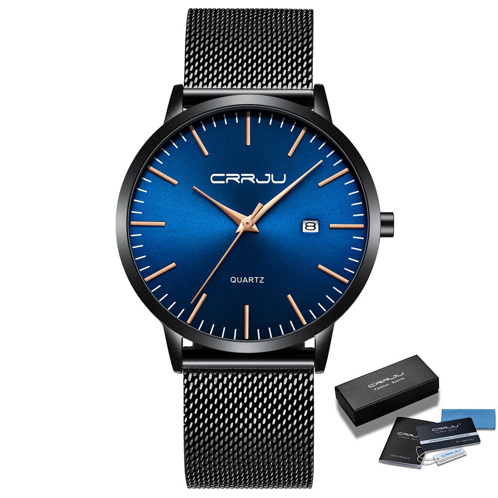 BK blue rose BOX_Men's Watch Ultra-thin  Luxury Japan Movement WristWatch Waterproof Sport Steel Qua