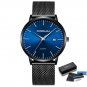 BK blue silver BOX_Men's Watch Ultra-thin  Luxury Japan Movement WristWatch Waterproof Sport Steel Q