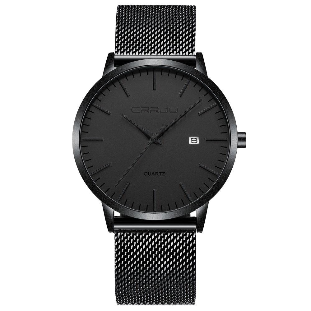 black black silver_Men's Watch Ultra-thin  Luxury Japan Movement WristWatch Waterproof Sport Steel Q