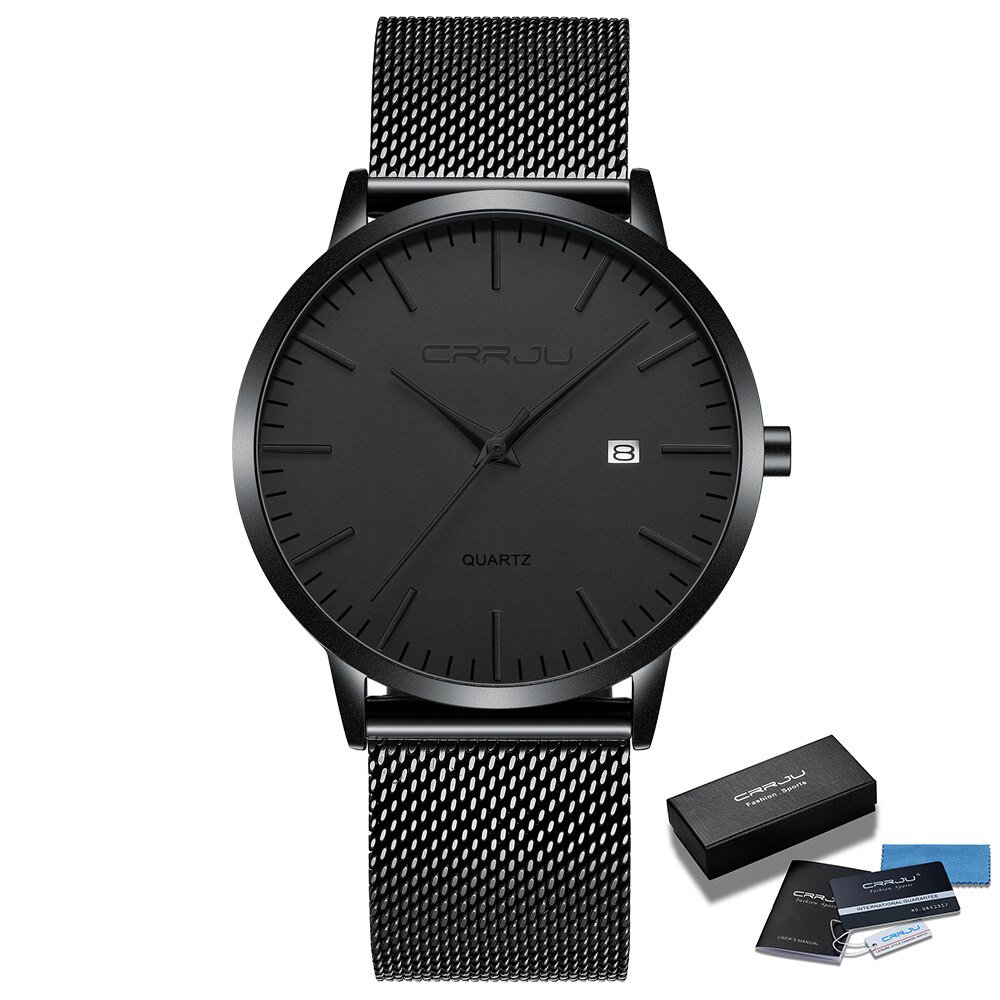 black silver BOX_Men's Watch Ultra-thin  Luxury Japan Movement WristWatch Waterproof Sport Steel Qua