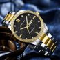 Gold_Watch for Men Simple Quartz Wristwatches With Luxurious Sparkling Rhinestone Dial Stainless Ste