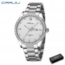 Silver box_Watch for Men Simple Quartz Wristwatches With Luxurious Sparkling Rhinestone Dial Stainle