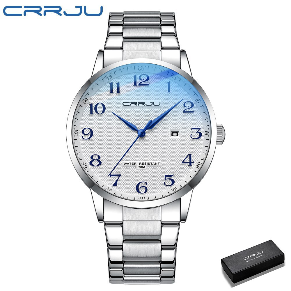 Silver box_Watch for Men  Luxury Waterproof Quartz Wristwatch with Date Stainless Steel Mens Watches