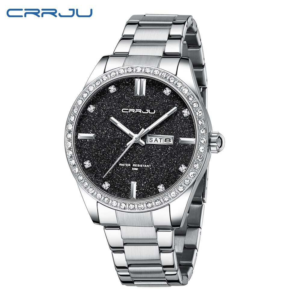 Silver black_Business Men Watches Stainless Steel Quartz Wrsitwatches Auto Date Clock with Luminous 