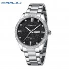 Silver black_Luxury Rhinestones Dial Watches with Stainless Steel Band Wristwatch with Auto Date and