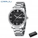 Silver black bos_Luxury Rhinestones Dial Watches with Stainless Steel Band Wristwatch with Auto Date