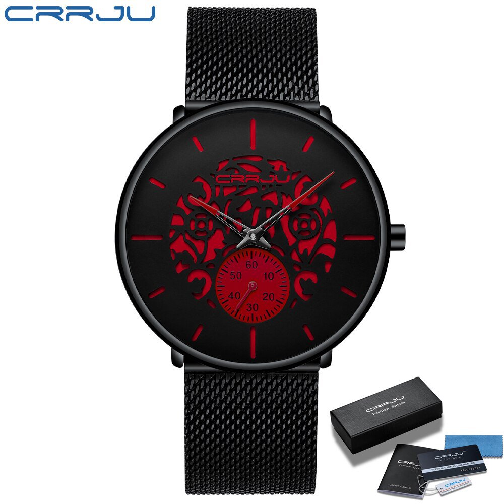 red BOX_Men Watch Casual Waterproof Mesh Strap Quartz WristWatch Unique Retro Cool Dress