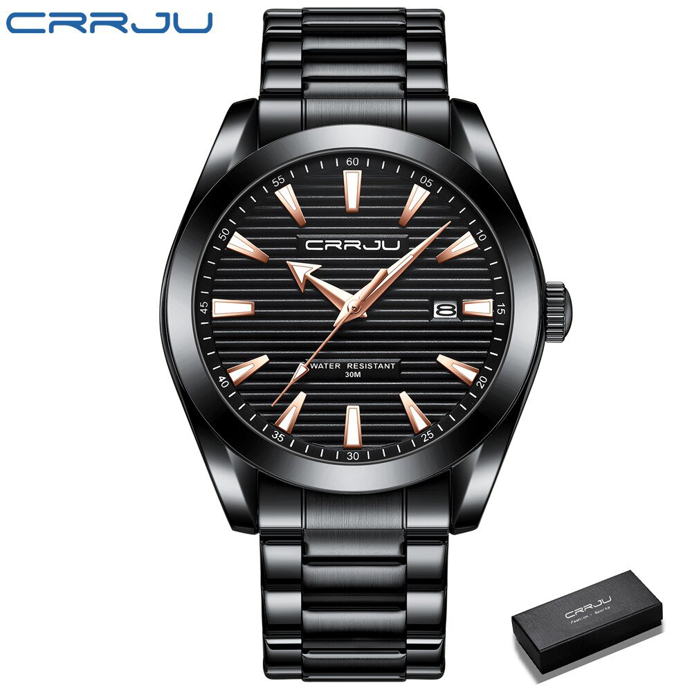 Black box_Quartz Watches for Men Stainless Steel with Luminous Hands