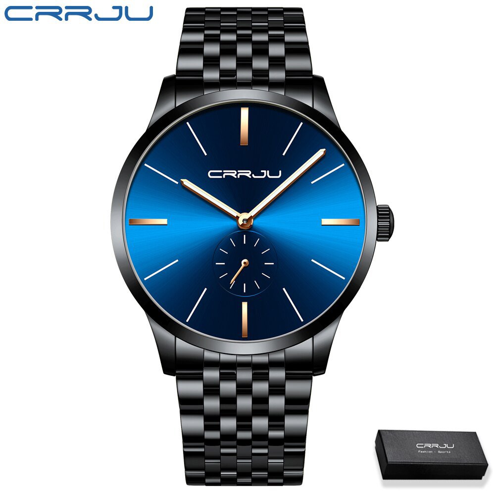 Black Blue Rose box_Men Watch Luxury Stainless Steel Quartz Wristwatch Casual Sport Waterproof Clock