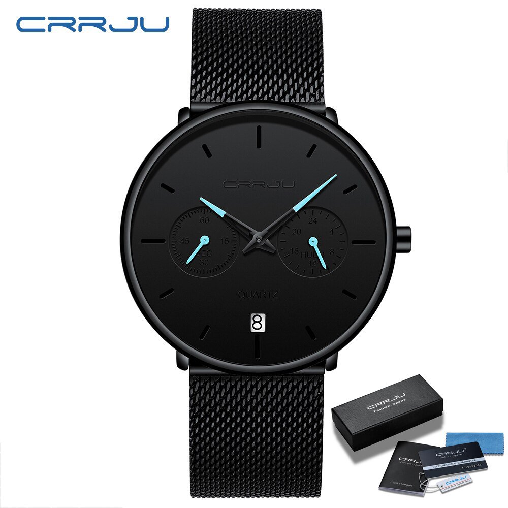 black blue BOX_Mens Watches  Full Steel Casual Waterproof Watch for Man Sport Quartz Men's Dress Cal