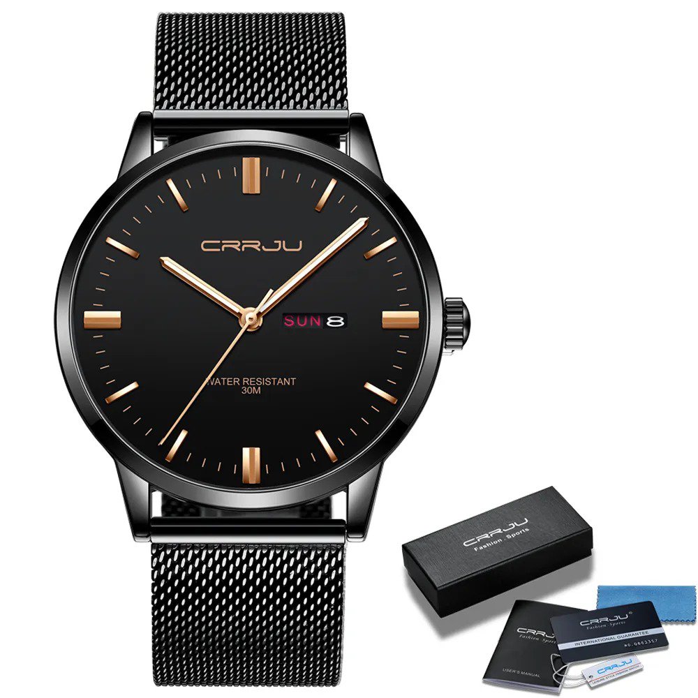 black rose-BOX_Men Watch Thin Quartz Waterproof Wristwatch Classic Business Casual Clock with Date D