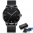 Black silver-BOX_Men Watch Thin Quartz Waterproof Wristwatch Classic Business Casual Clock with Date