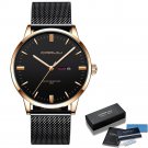 rose black-BOX_Men Watch Thin Quartz Waterproof Wristwatch Classic Business Casual Clock with Date D