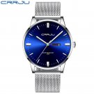 silver blue_Men Watch Thin Quartz Waterproof Wristwatch Classic Business Casual Clock with Date Disp