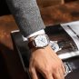 Brown_Mens Watches Japan Quartz Slim Mesh Steel Leather Band Waterproof