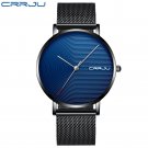 Black Blue_Men Watch Luxury Quartz Ultra-thin Mesh Strap Casual Silple Waterproof Wristwatch
