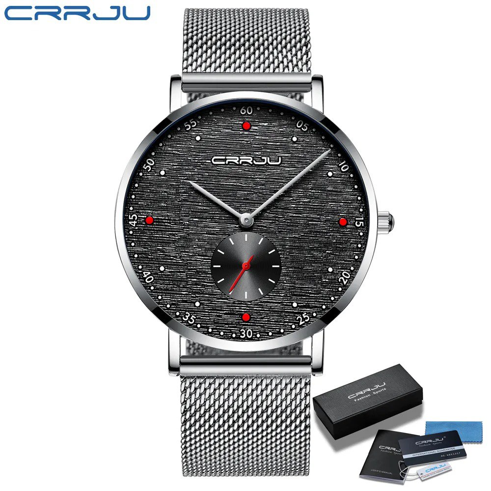 Silver Black BOX_Mens Watches  Luxury Sports Quartz Clock Male WristWatch Waterproof