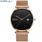 rose black_Men Watch Ultra Thin Mesh Steel Wristwatch with Date Sport Waterproof