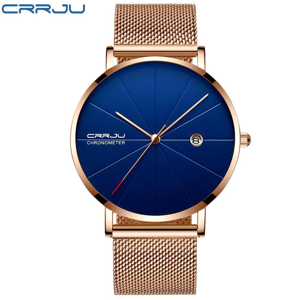 rose blue_Men Watch Ultra Thin Mesh Steel Wristwatch with Date Sport Waterproof