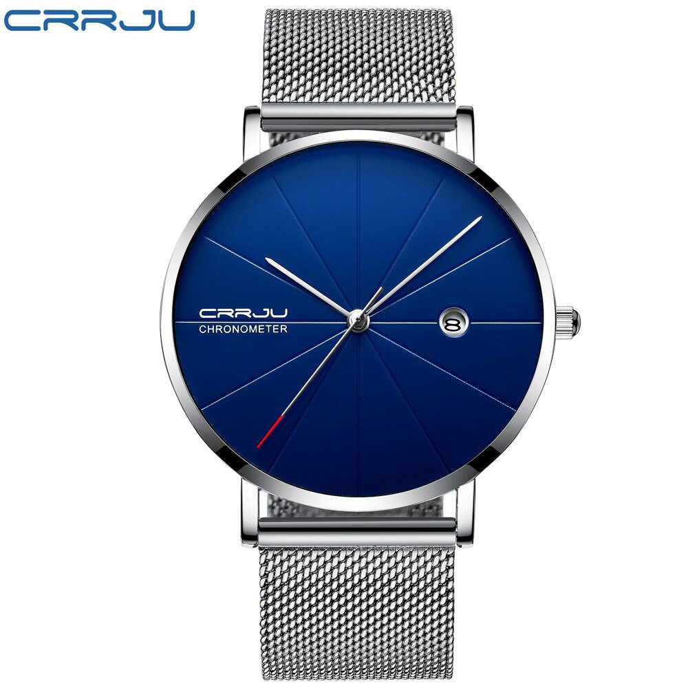 SB_Men Watch Ultra Thin Mesh Steel Wristwatch with Date Sport Waterproof