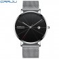 silver black_Men Watch Ultra Thin Mesh Steel Wristwatch with Date Sport Waterproof