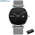 silver black box_Men Watch Ultra Thin Mesh Steel Wristwatch with Date Sport Waterproof