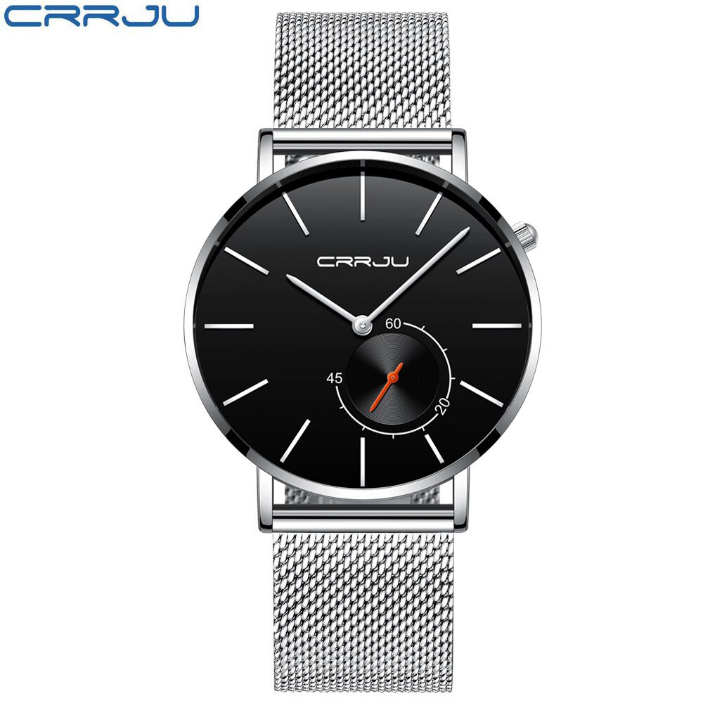 silver black_Men Watches Ultra-thin Quartz Clock WristWatch Waterproof