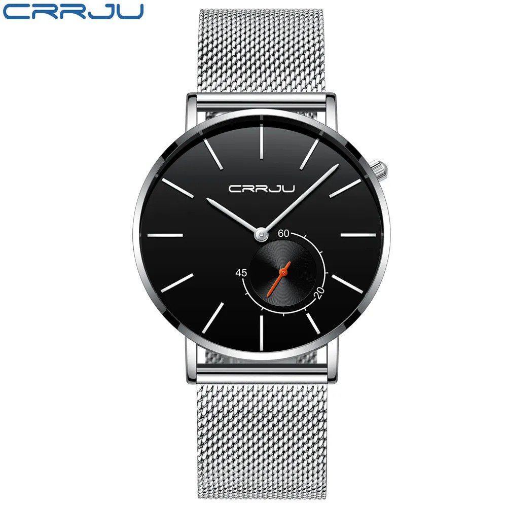 silver black_Men Watches Quartz Clock Ultra-thin WristWatch Waterproof