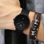 black blue_Black Slim Watch Women Men Watch Luxury Elegant Dress Watches Unisex Ultra Thin Wristwatc