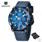 Blue_Mens Watches Top Brand Luxury Quartz Watch For Men Sports Chronograph Waterproof Leather Lumino
