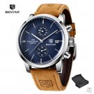 Blue_2023  Men Quartz Wristwatches Chronograph Leather Sports Watch Men Luxury Brand Military 100M W