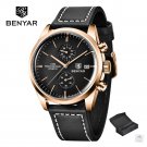 Gold Black_2023  Men Quartz Wristwatches Chronograph Leather Sports Watch Men Luxury Brand Military 