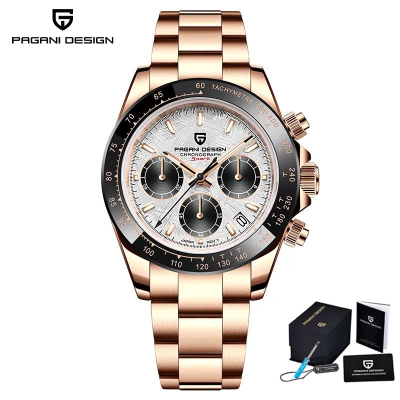 Gold White M_2023    Top Brand Mens Watches Sports VK63 Quartz Chronograph Watch For Men Sapphire St