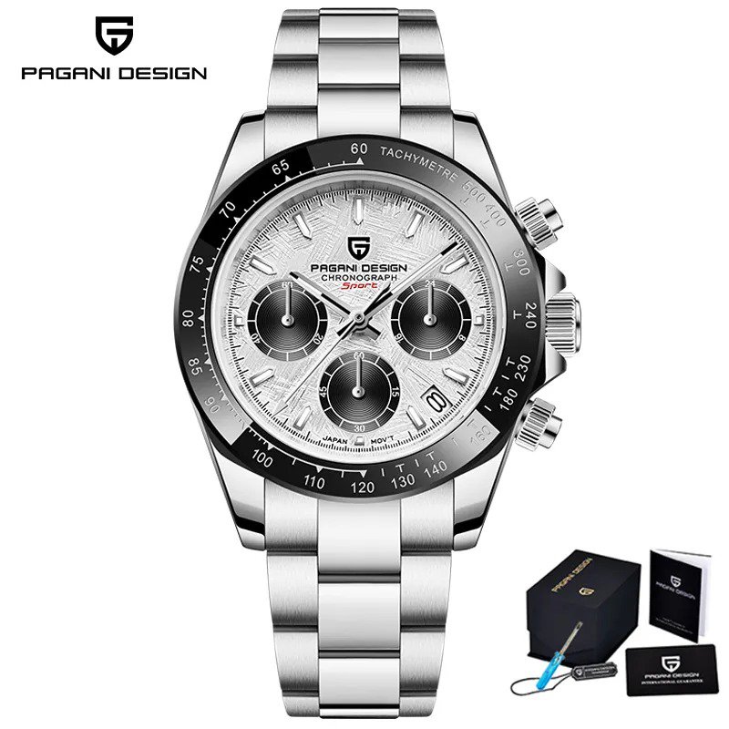 Silver White M_2023    Top Brand Mens Watches Sports VK63 Quartz Chronograph Watch For Men Sapphire 