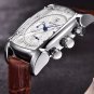 Silver_Mens Watches Top Luxury Brand Chronograph Leather Quartz Watch Men Military Sport Luminous Wr