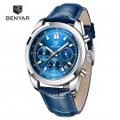 Blue_Men's Watches Top Brand Luxury Business Chronograph Quartz Watch Men Luminous Leather Waterproo
