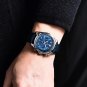 Blue_Mens Watches Quartz Chronograph Casual Fashion Sport Moon Phase Leather Waterproof Luxury Watch