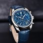 Blue_Mens Watches Quartz Chronograph Casual Fashion Sport Moon Phase Leather Waterproof Luxury Watch